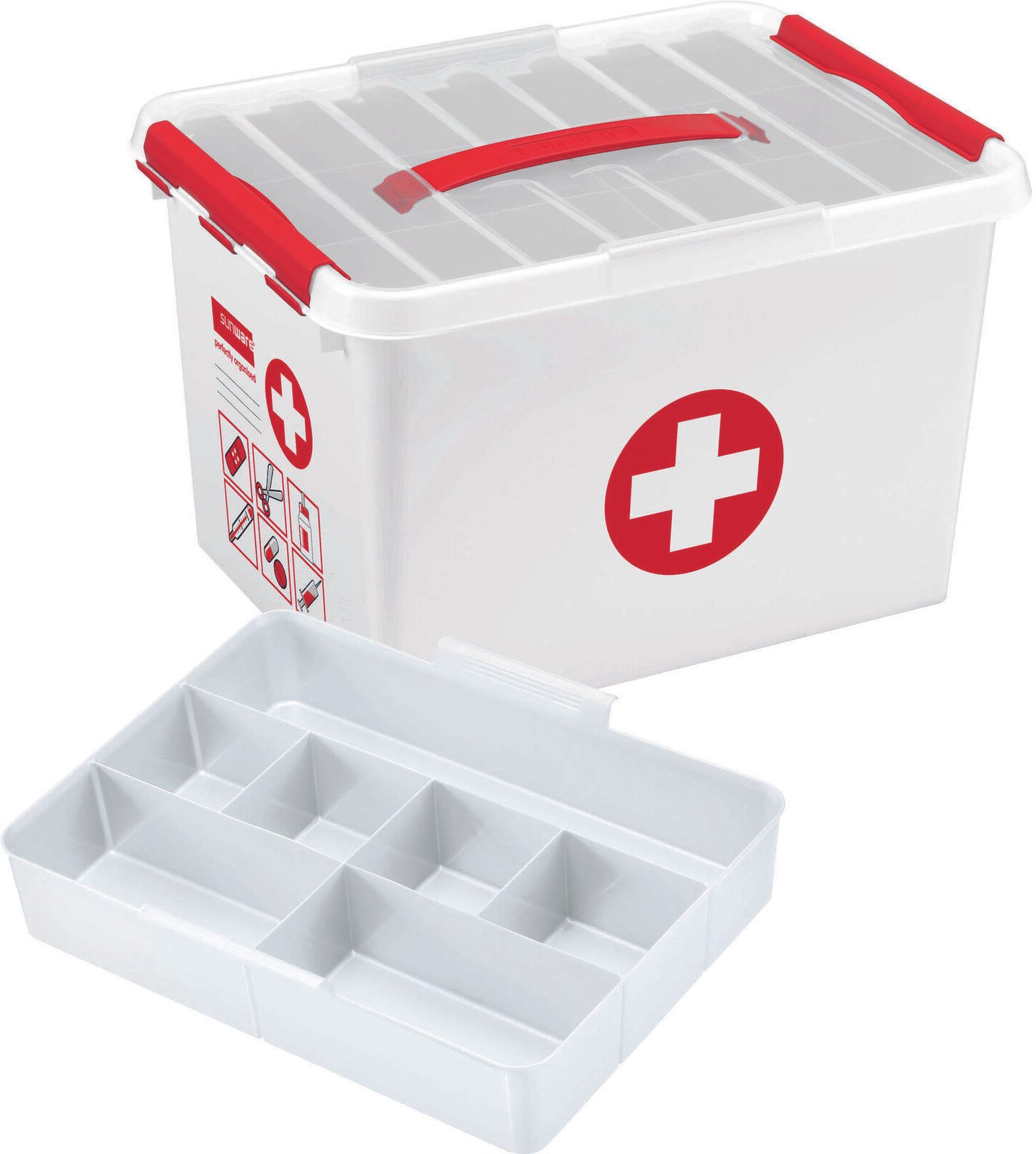 sunware® Erste-Hilfe-Box the q-line 22,0 l - 40,0 x 30,0 x 26,0 cm weiß/rot