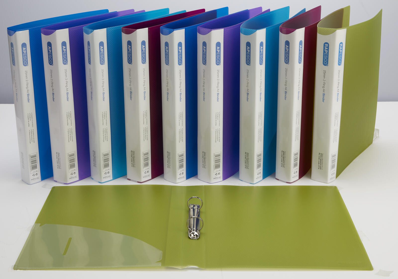 RAPESCO® Ringbücher 2-Ringe DIN A4 3.7 cm grün, blau, pink, violett, hellblau