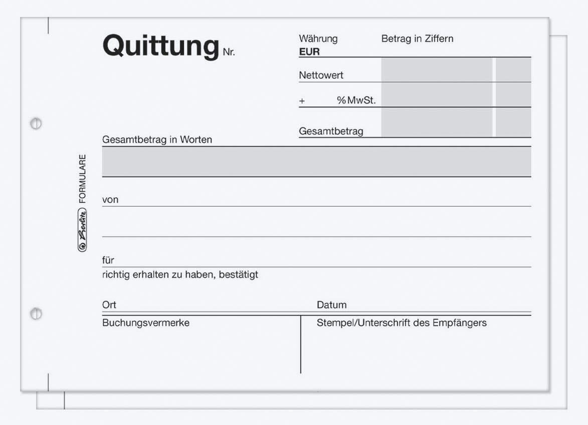 herlitz Formularbuch Quittung mit MwSt. separat ausgewiesen DIN A6 quer 2x 50 Seiten