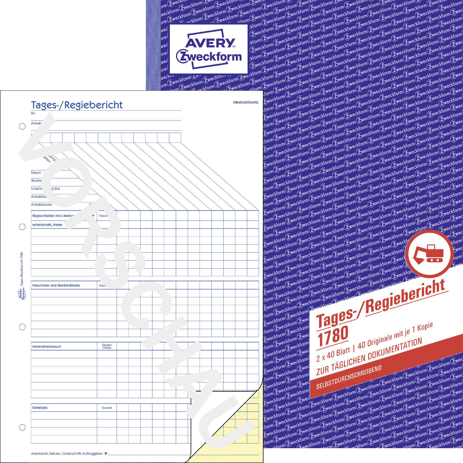 AVERY Zweckform Formularbuch Tages-/Regiebericht DIN A4 2x 40 Seiten