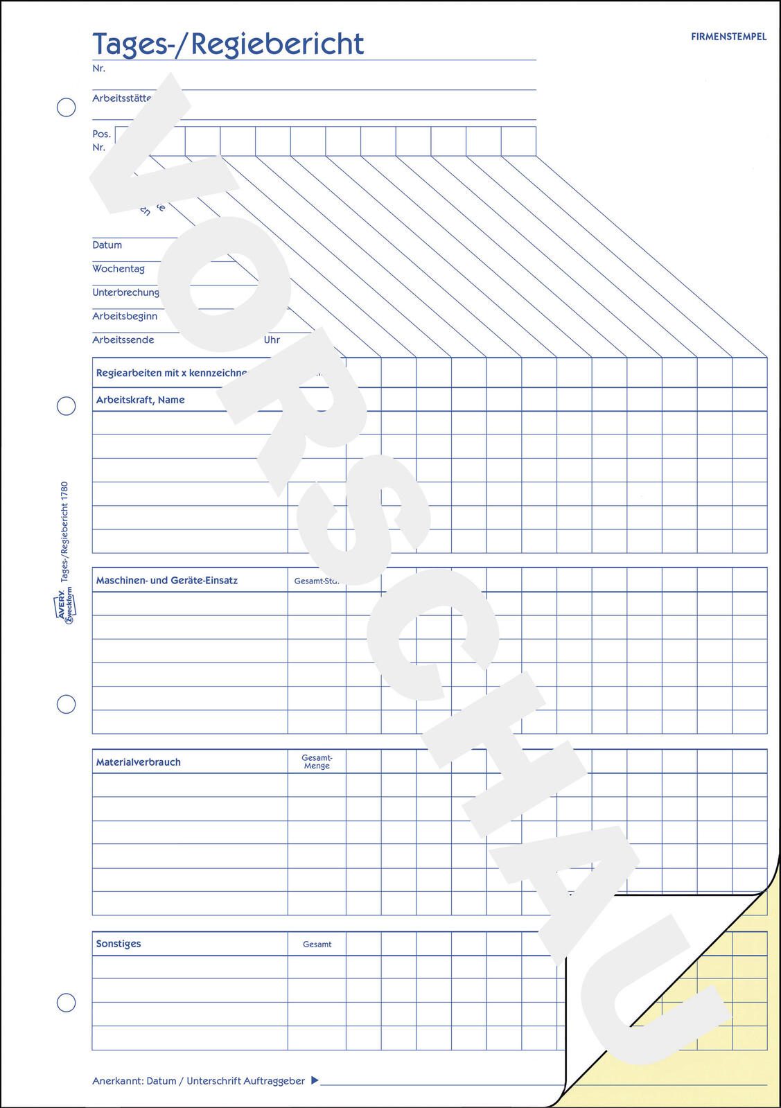 AVERY Zweckform Formularbuch Tages-/Regiebericht DIN A4 2x 40 Seiten