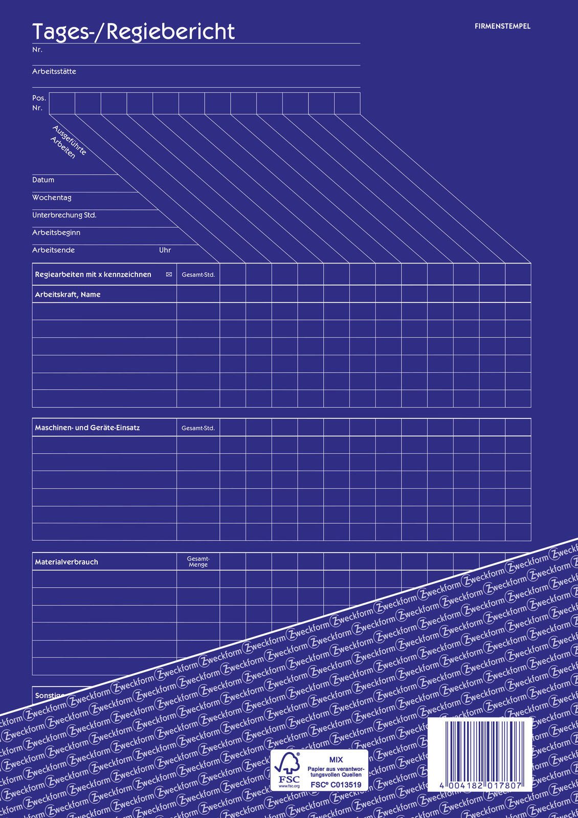 AVERY Zweckform Formularbuch Tages-/Regiebericht DIN A4 2x 40 Seiten
