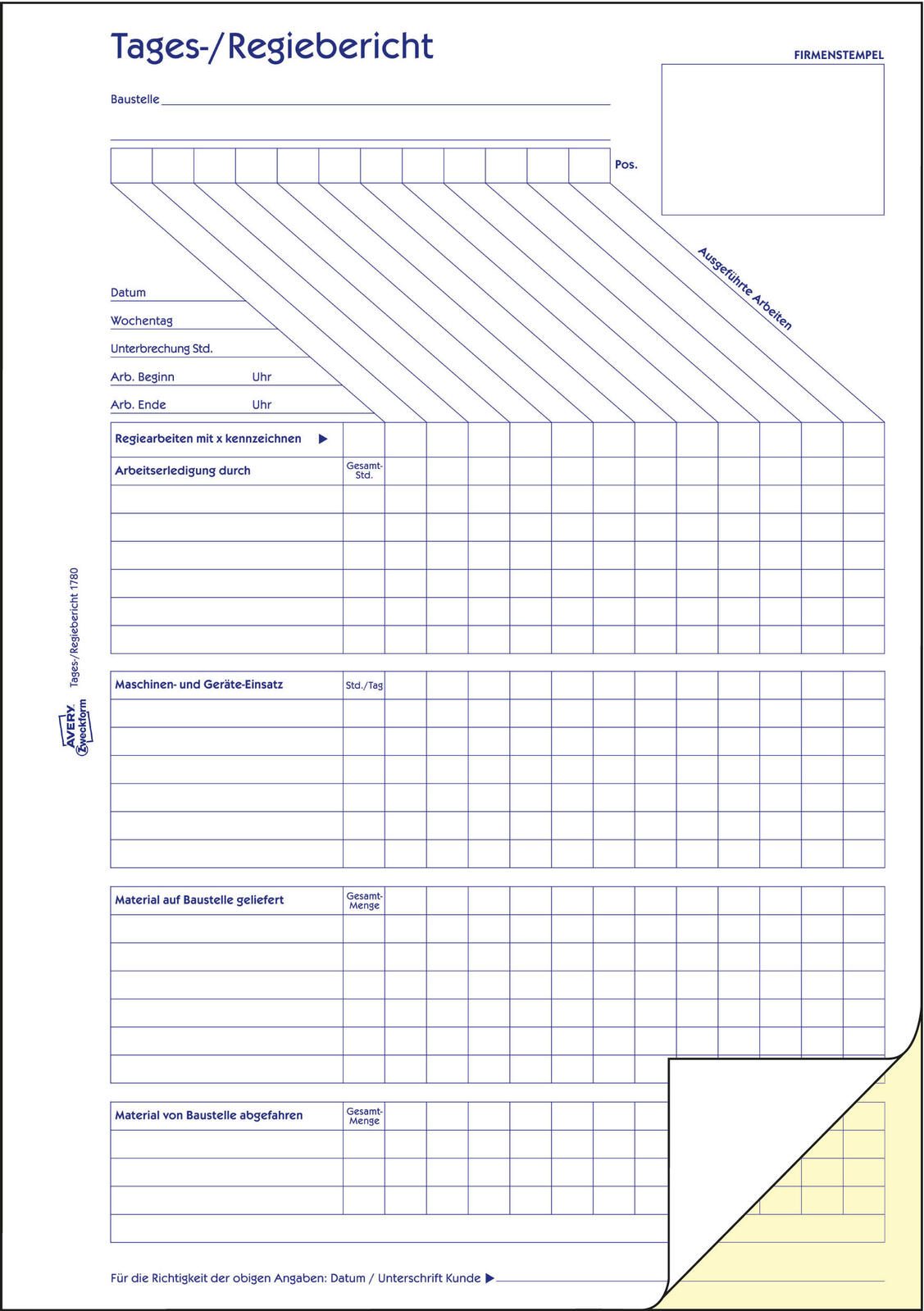 AVERY Zweckform Formularbuch Tages-/Regiebericht DIN A4 2x 40 Seiten