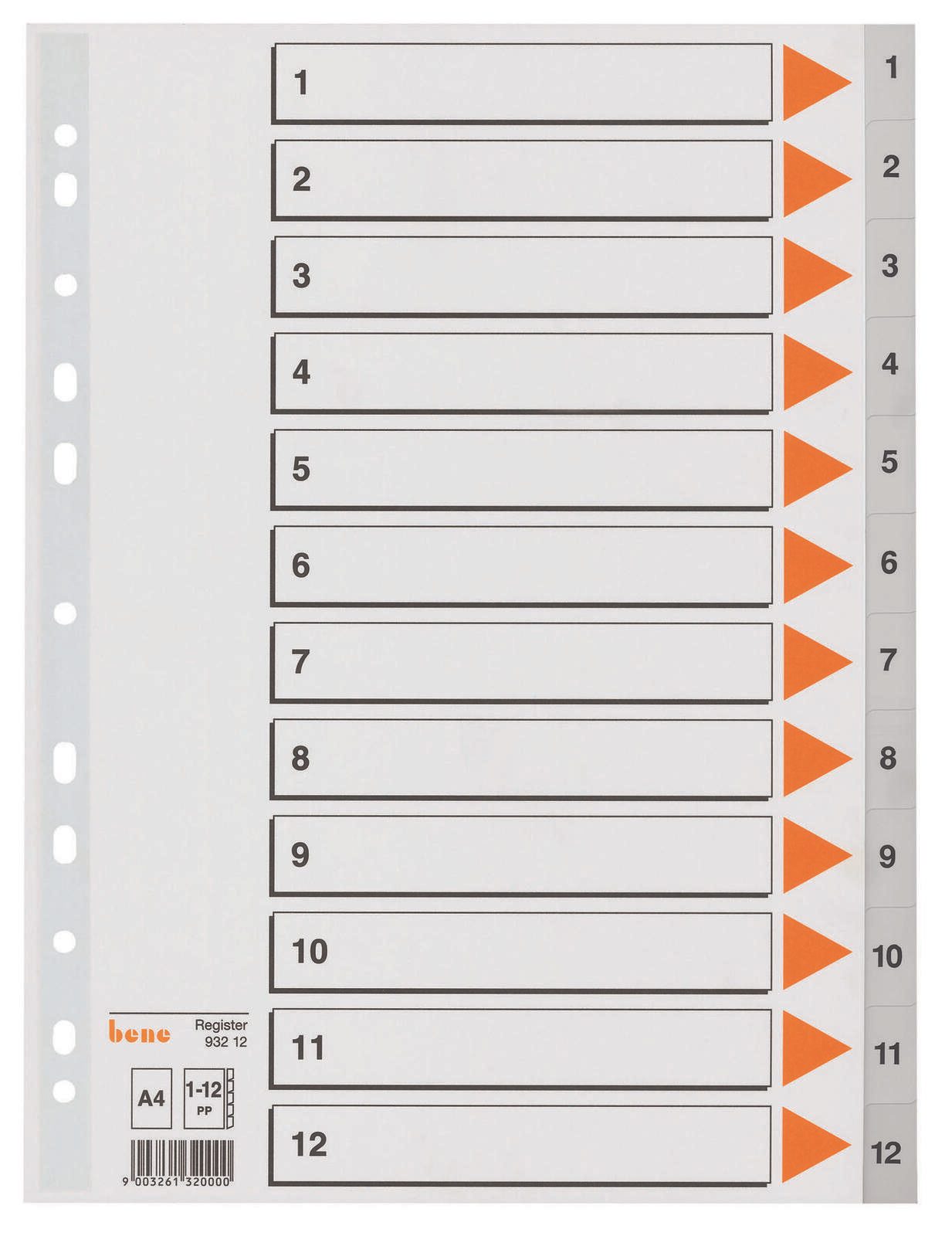 bene Ordnerregister Vollformat 1-12 DIN A4