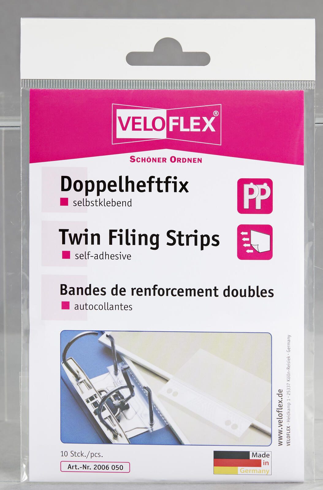VELOFLEX Heftstreifen, selbstklebend  für bis DIN A4 transparent