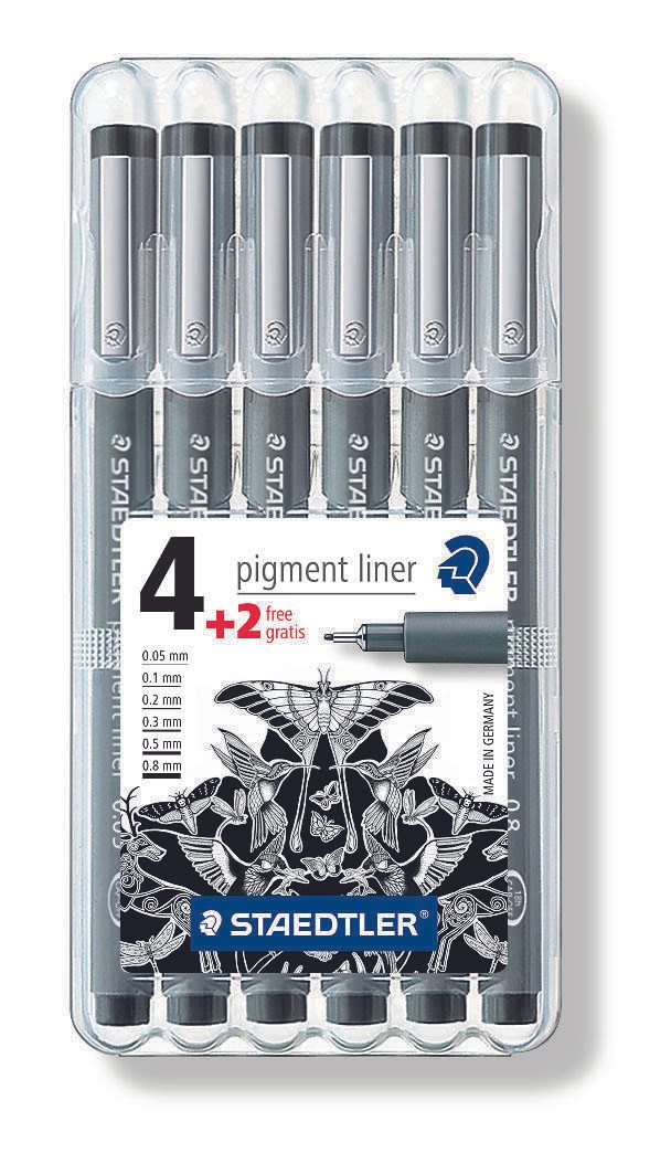 STAEDTLER Pigment Liner 308 Fineliner 0.05 + 0.1 + 0.3 + 0.5 + 0.8 mm Schwarz