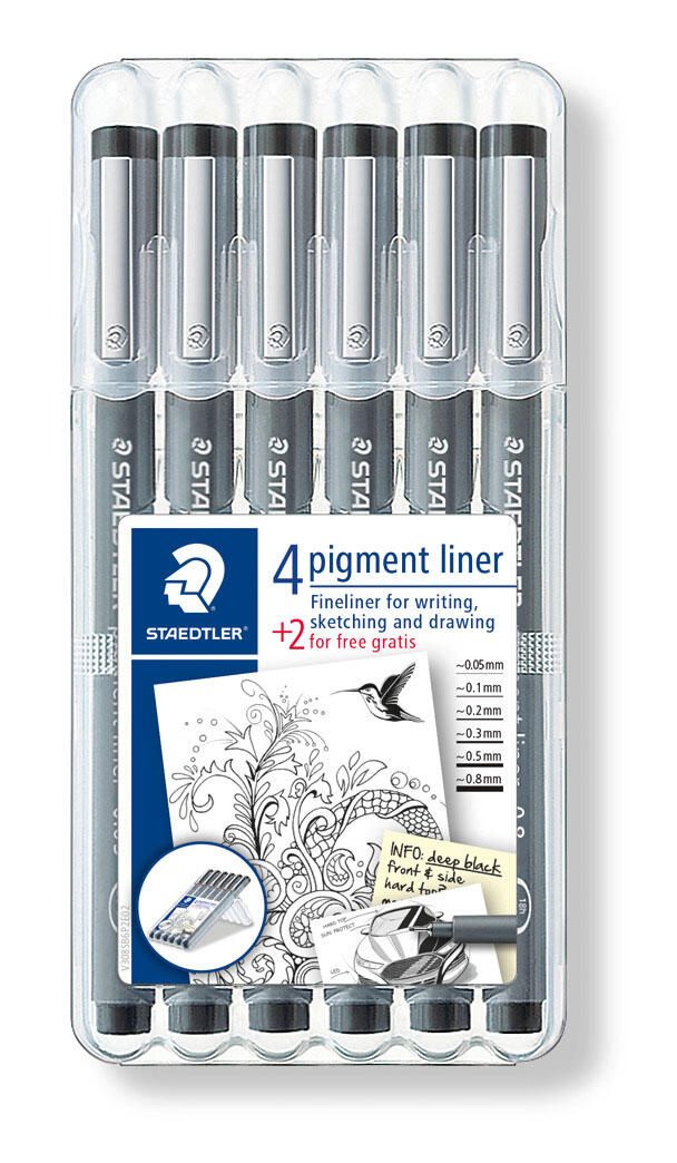 STAEDTLER Pigment Liner 308 Fineliner 0.05 + 0.1 + 0.3 + 0.5 + 0.8 mm Schwarz