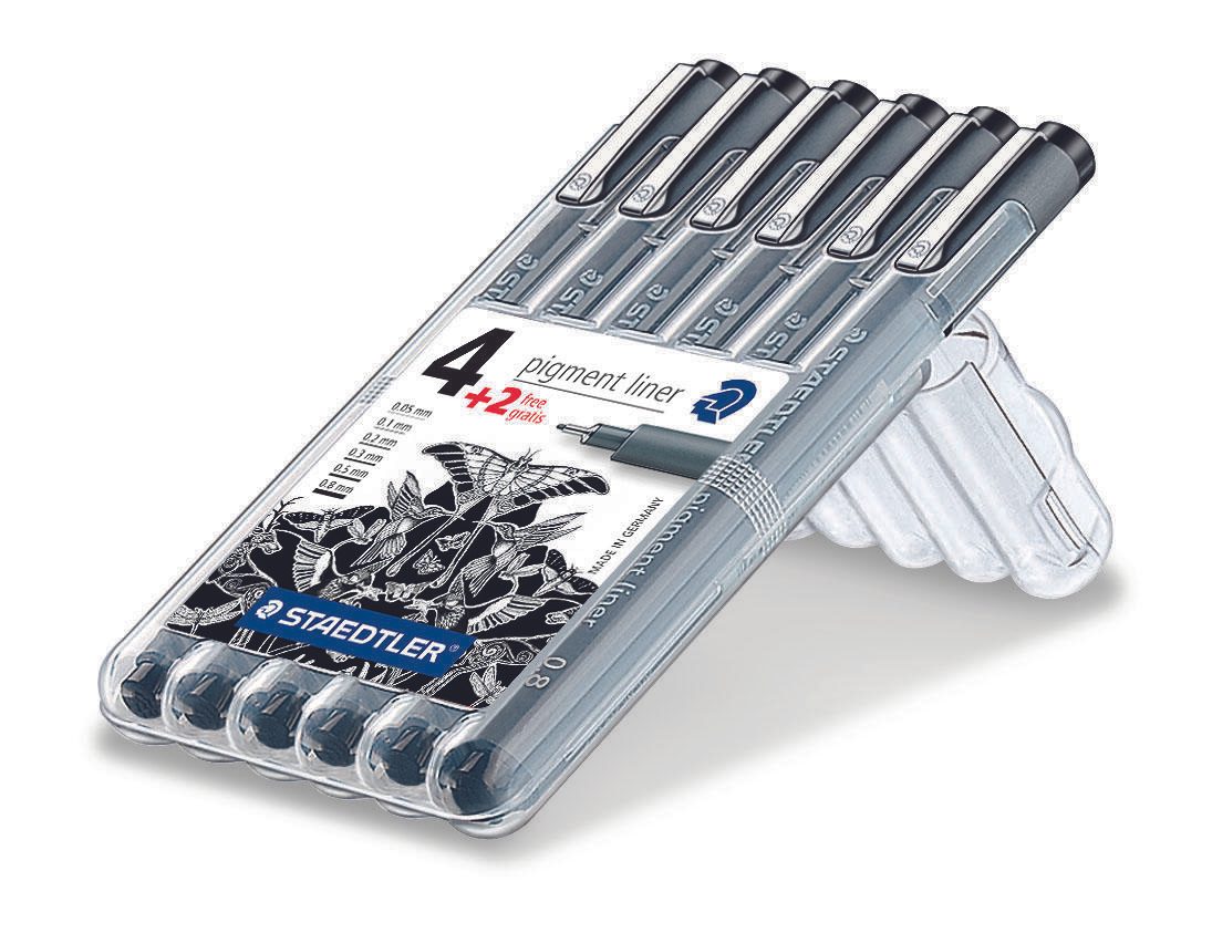 STAEDTLER Pigment Liner 308 Fineliner 0.05 + 0.1 + 0.3 + 0.5 + 0.8 mm Schwarz