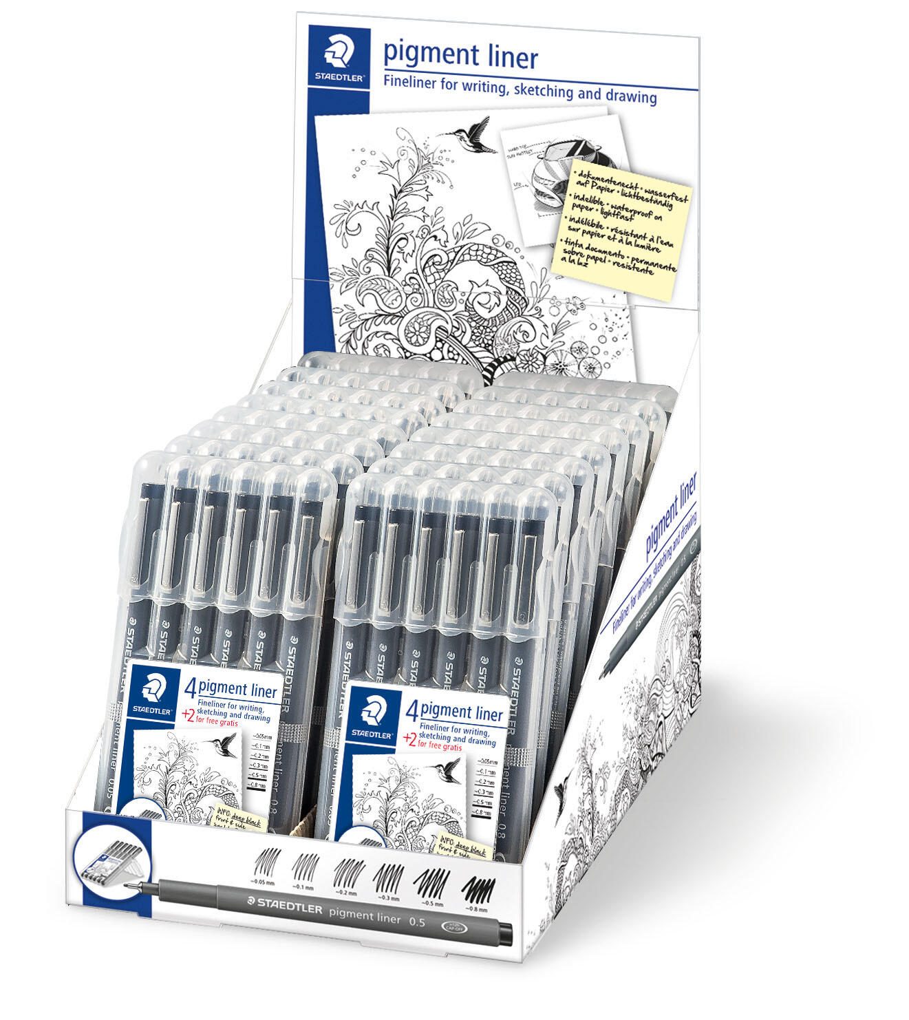 STAEDTLER Pigment Liner 308 Fineliner 0.05 + 0.1 + 0.3 + 0.5 + 0.8 mm Schwarz