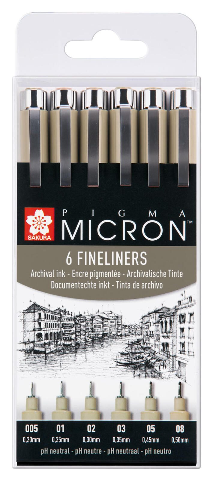 Sakura Pigma Micron Fineliner-Set 0.2 + 0.25 + 0.3 + 0.35 + 0.45 + 0.5 mm Schwarz