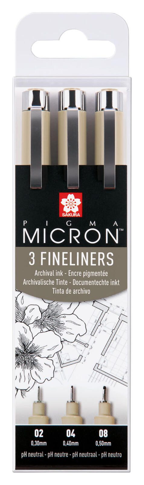 Sakura Pigma Micron Fineliner-Set 0.2 + 0.25 + 0.3 + 0.35 + 0.45 + 0.5 mm Schwarz