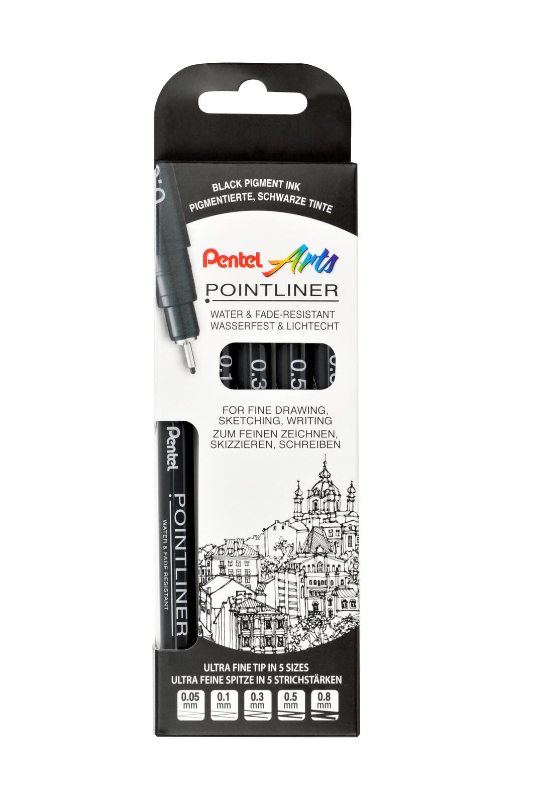 Pentel Pointliner Fineliner-Set 0.05 + 0.1 + 0.2 + 0.3 + 0.5 + 0.8 mm Schwarz