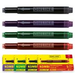 ONLINE® Tintenpatronen für Füller 5x lila, 5x grün, 5x schwarz, 5x rot