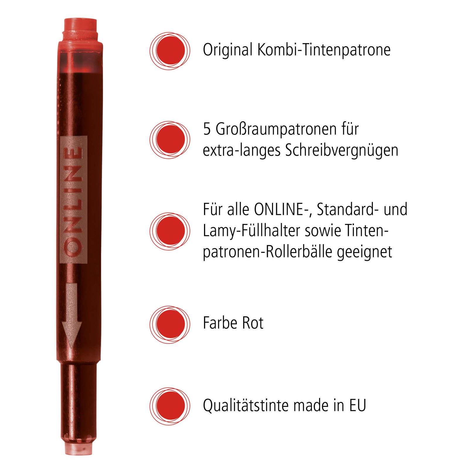 ONLINE® Tintenpatronen für Füller rot