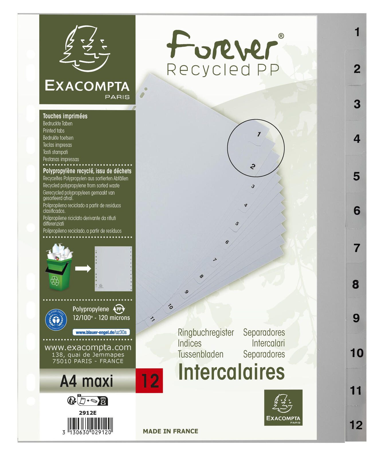 Exacompta Ordnerregister Vollformat, Überbreite 1-12 DIN A4