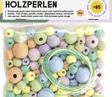 folia Perlen-Set aus Holz pastell