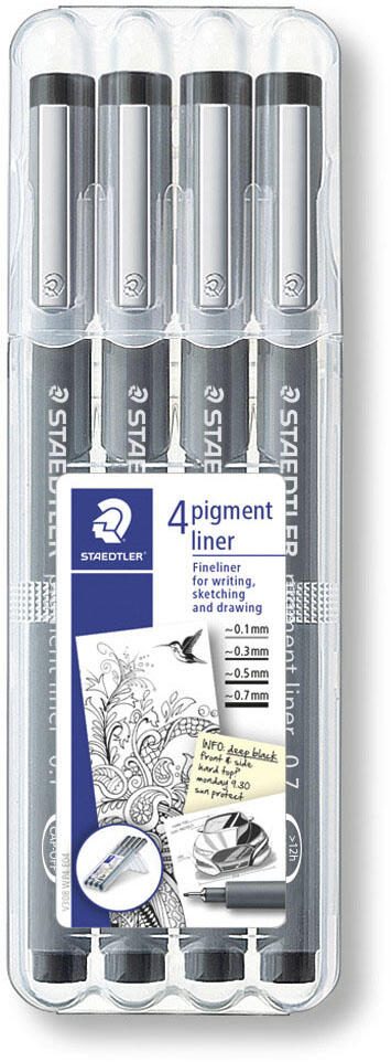 STAEDTLER Pigment Liner 308 Fineliner 0.1 + 0.3 + 0.5 + 0.7 mm Schwarz