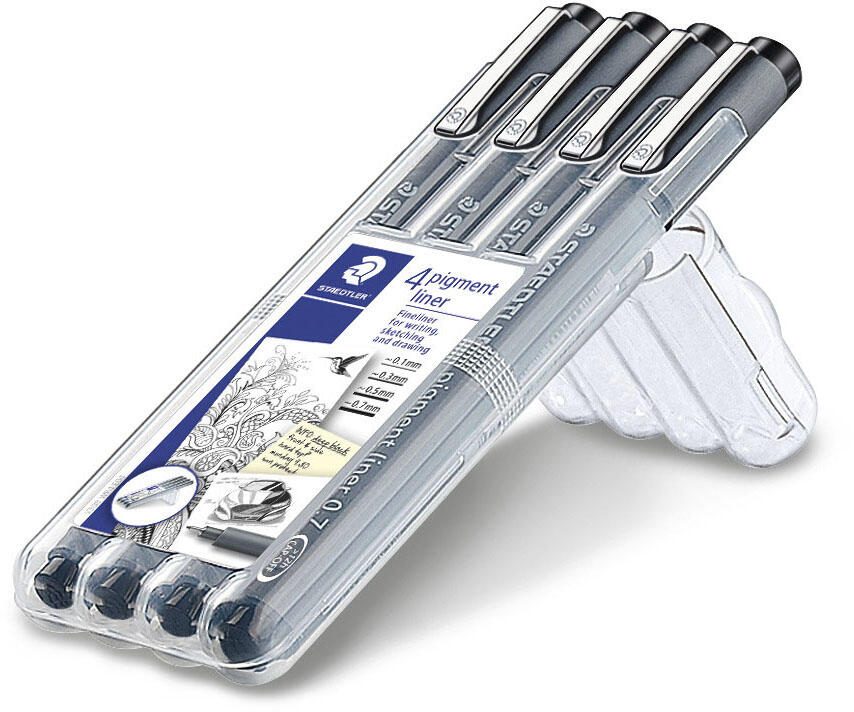 STAEDTLER Pigment Liner 308 Fineliner 0.1 + 0.3 + 0.5 + 0.7 mm Schwarz