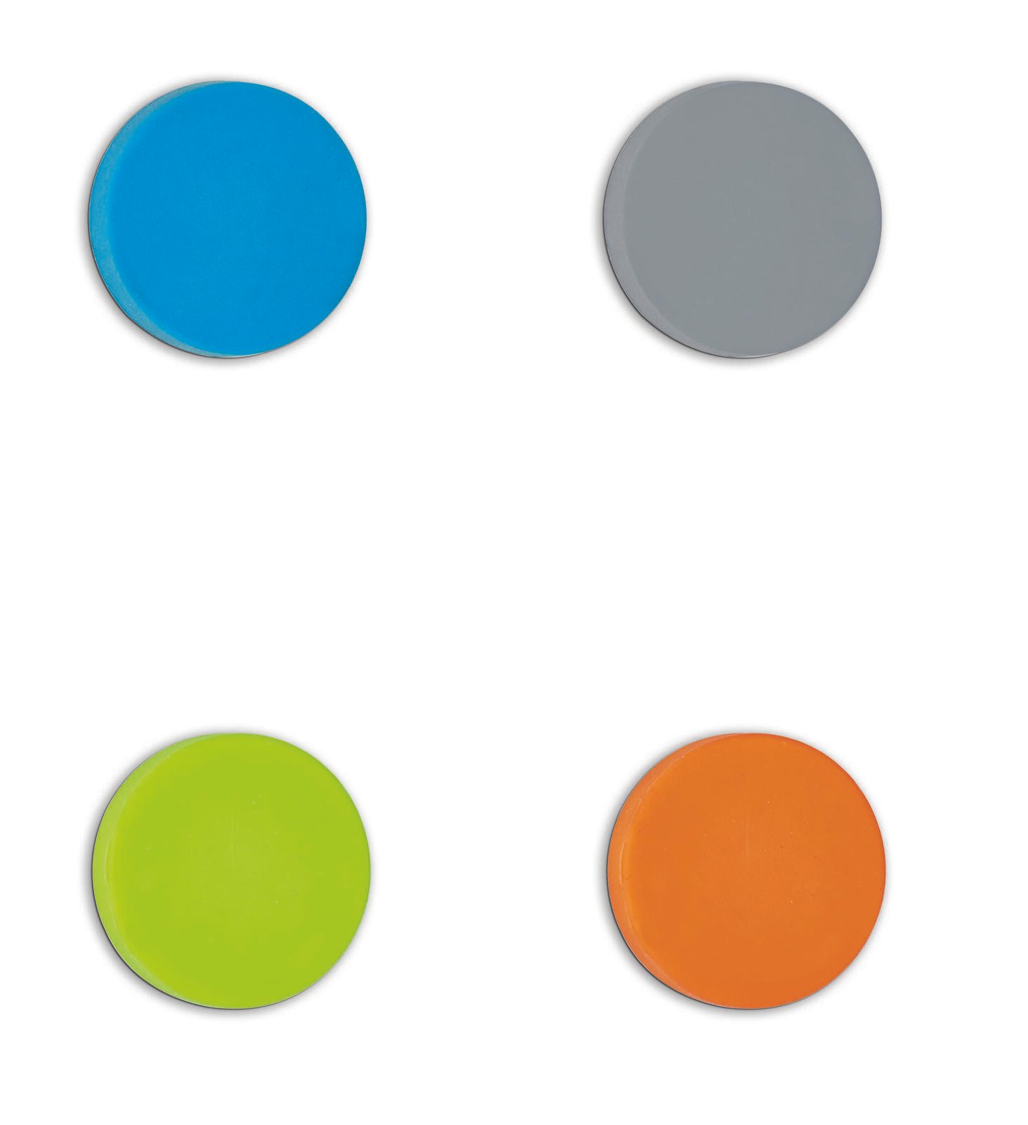 MAUL Magnete Ø 3,26 x 0,98 je 1x blau, grau, grün, orange