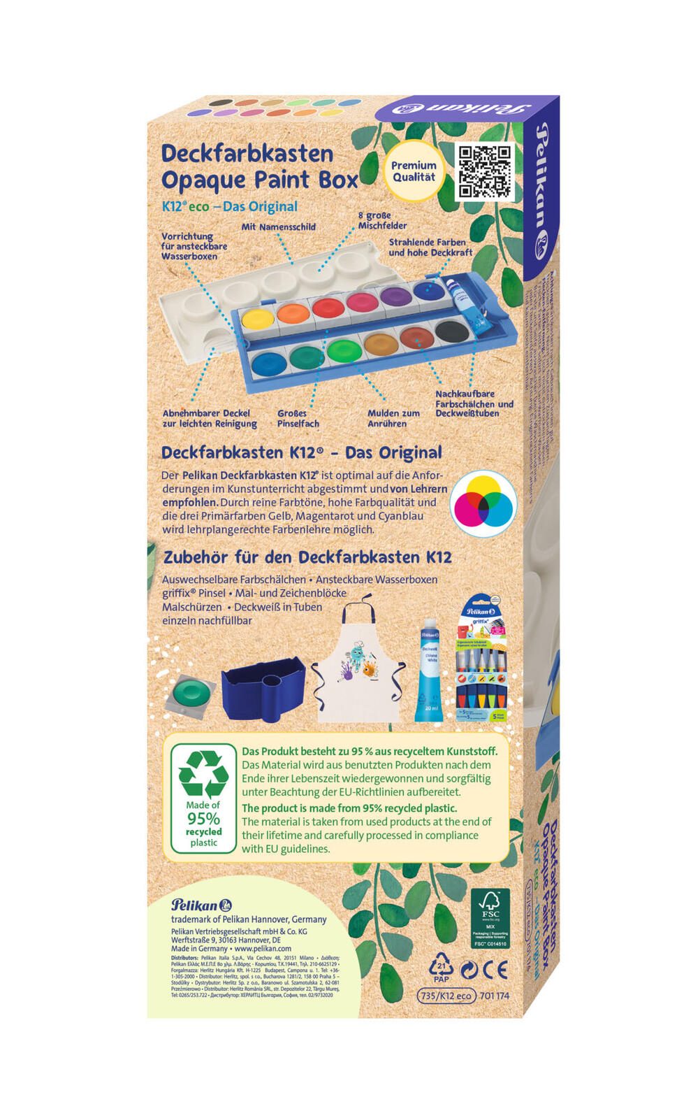 Pelikan Wasserfarbkasten 12 Farben und 1 Tube Deckweiß