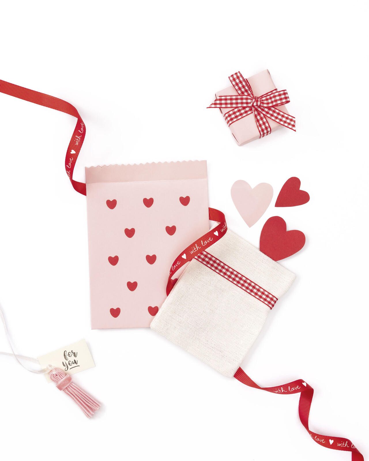 folia Geschenkbänder Rosy Love rot/weiß