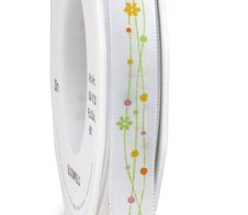 PRÄSENT Geschenkband Blumen 15 mm x 20 m weiß