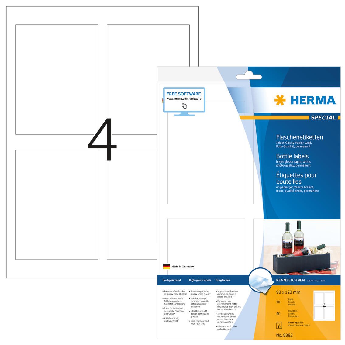 HERMA Flaschenetiketten 8882 weiß 90,0 x 120,0 mm