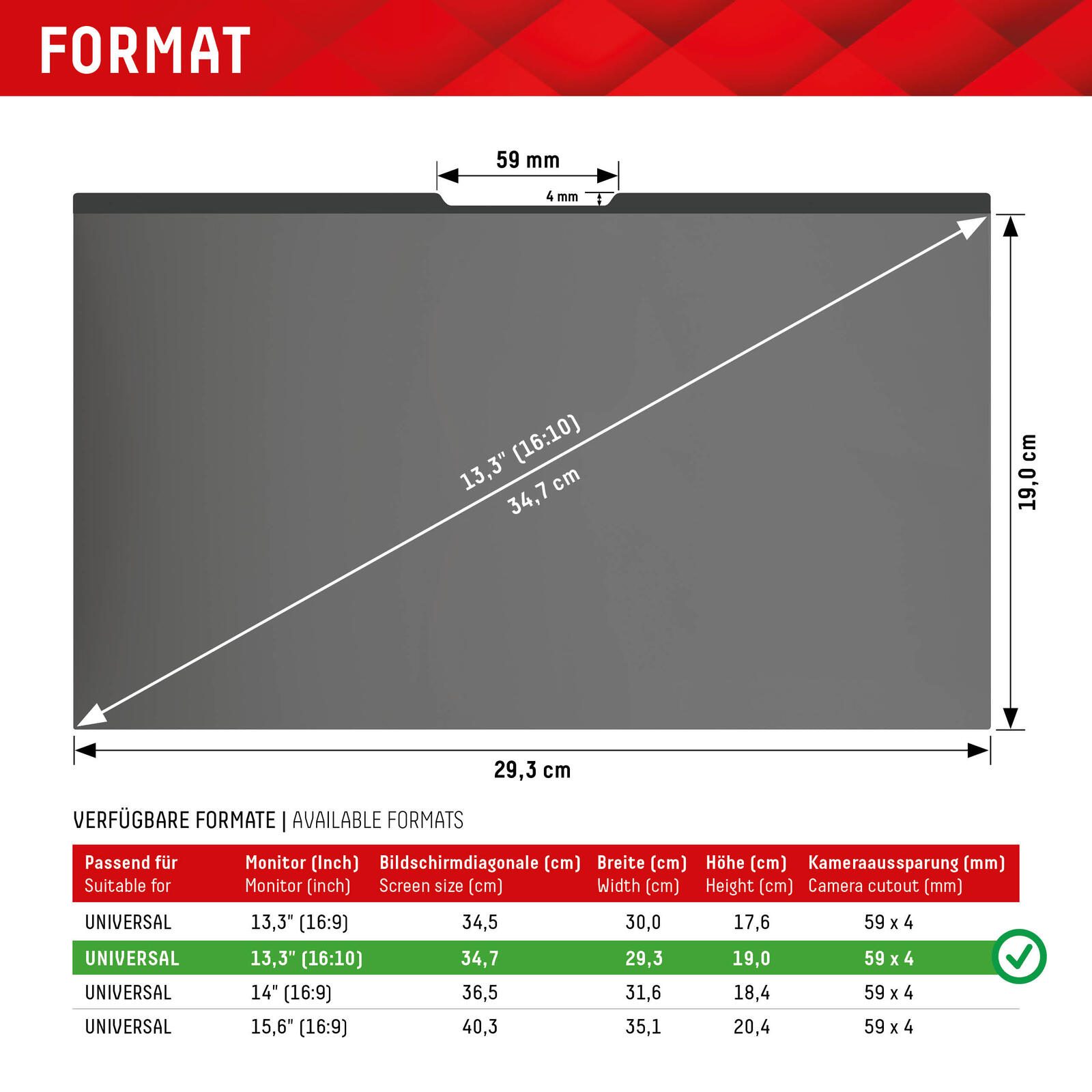 DISPLEX PRIVACY SAFE Magnetischer 2-Wege Blickschutzfilter für Laptop/ Notebook 13,3'' (16:10)