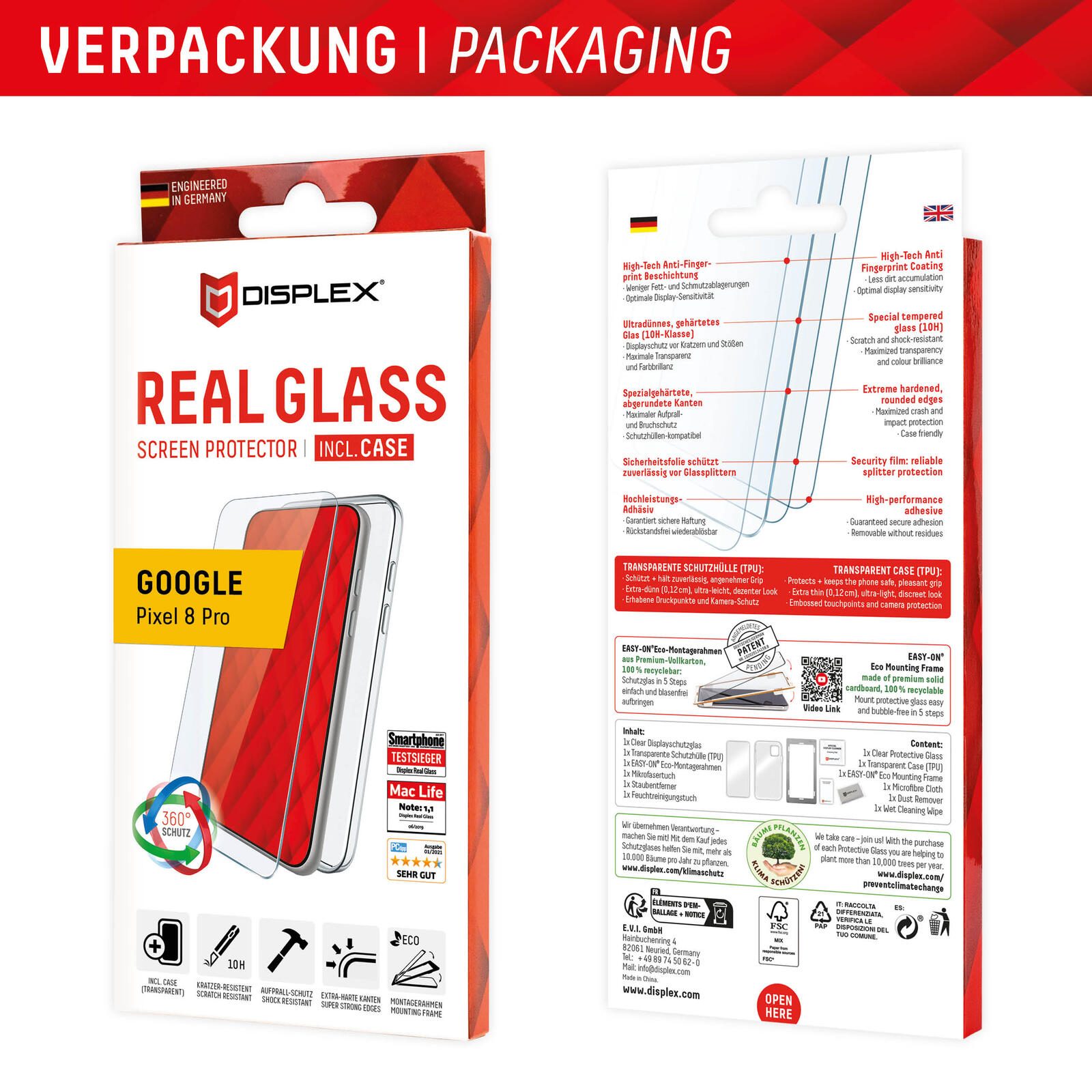 DISPLEX Panzerglas + Schutzhülle für Google Pixel 8 Pro