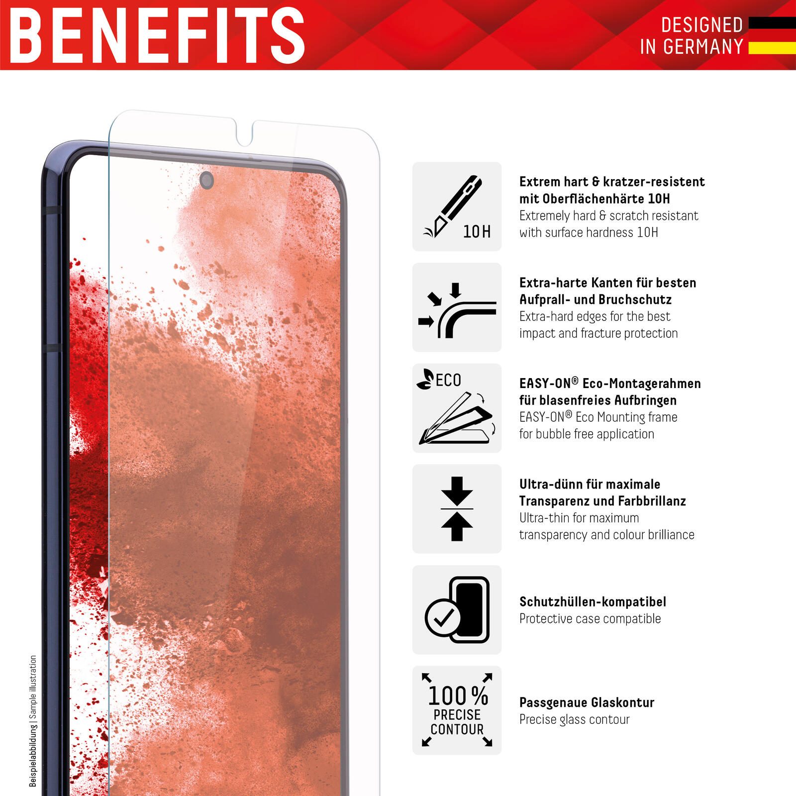 DISPLEX Panzerglas (10H, 2D) für Samsung Galaxy A72, Eco-Montagerahmen, kratzer-resistent