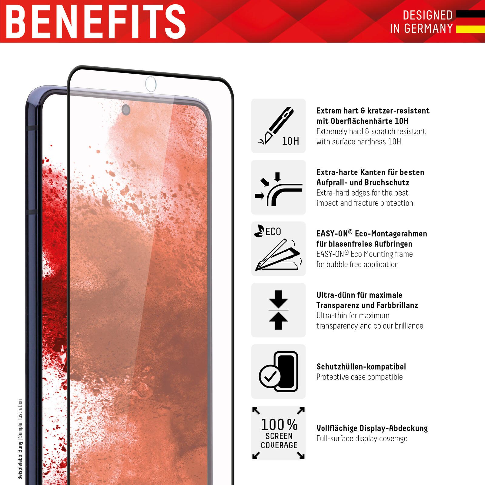 DISPLEX Panzerglas (10H) für Samsung Galaxy A72, Eco-Montagerahmen, Full Cover