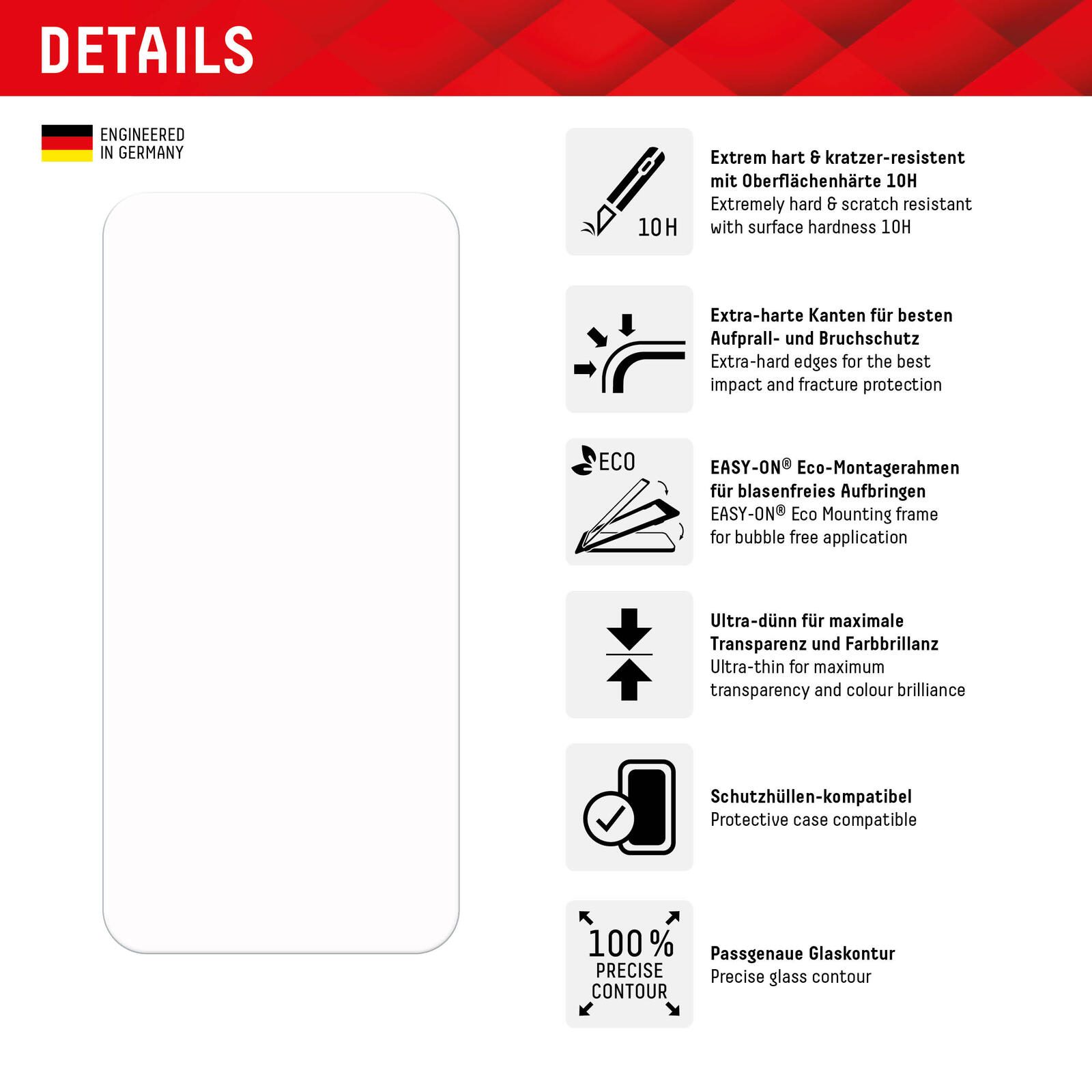 DISPLEX Panzerglas (10H, 2D) für Samsung Galaxy S23 FE, Eco-Montagerahmen, kratzer-resistent