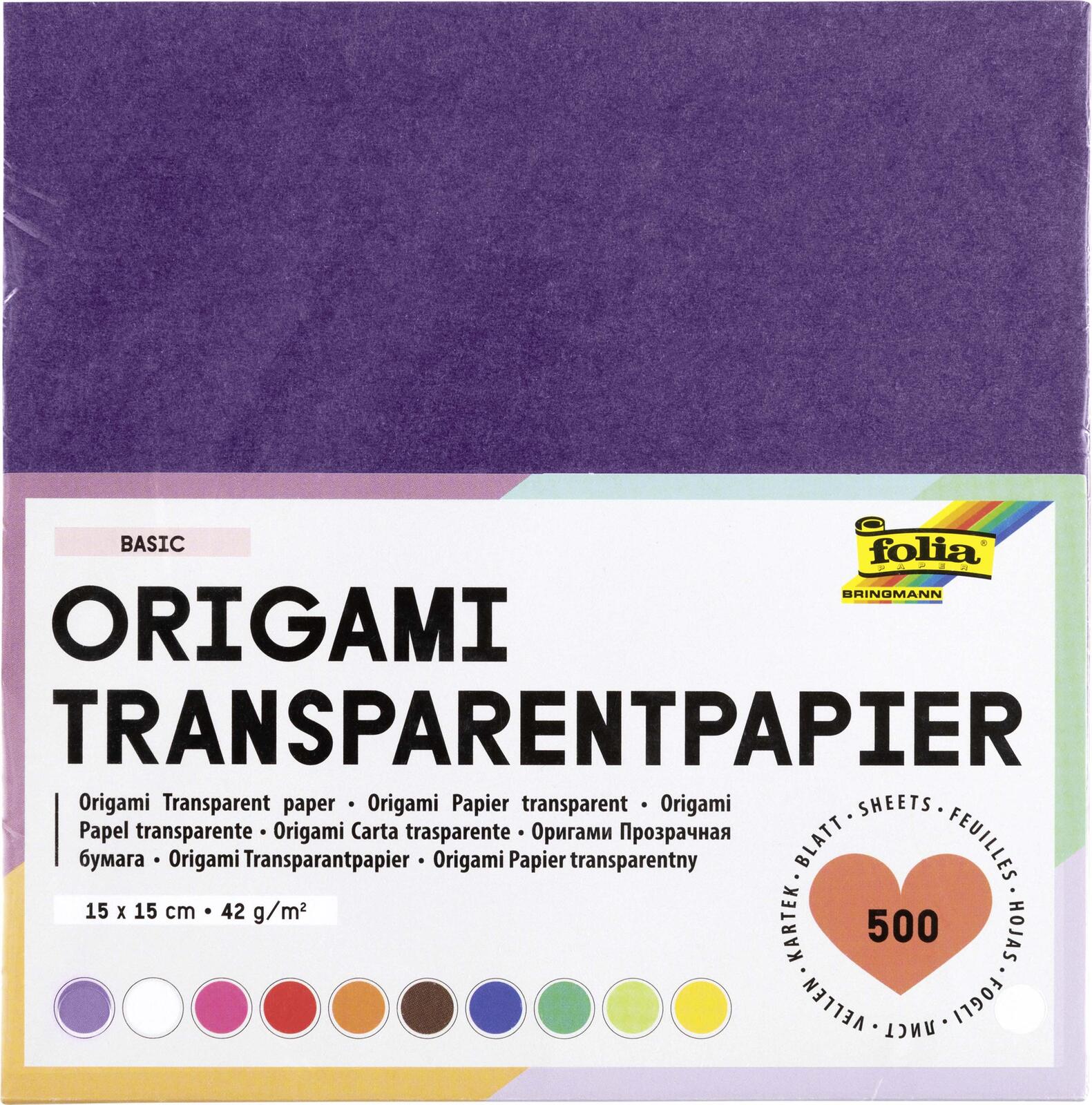 folia Faltblätter transparent 15 x 15 cm mehrfarbig 500 Blatt