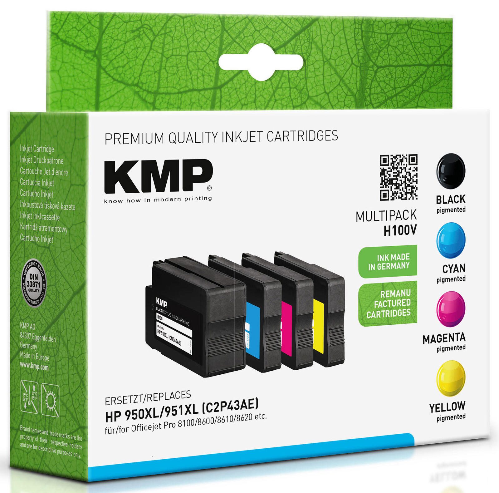 KMP Druckerpatronen H100V schwarz, cyan, magenta, gelb kompatibel zu HP 950XL/951XL (C2P43AE), 4er-Set
