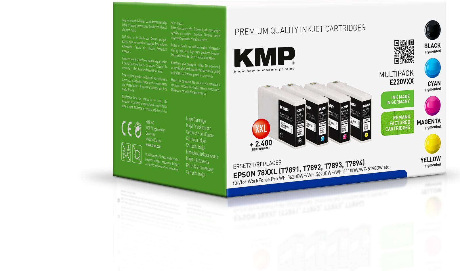 KMP Druckerpatronen E220VXX schwarz, cyan, magenta, gelb kompatibel zu EPSON T7891XXL, 4er-Set