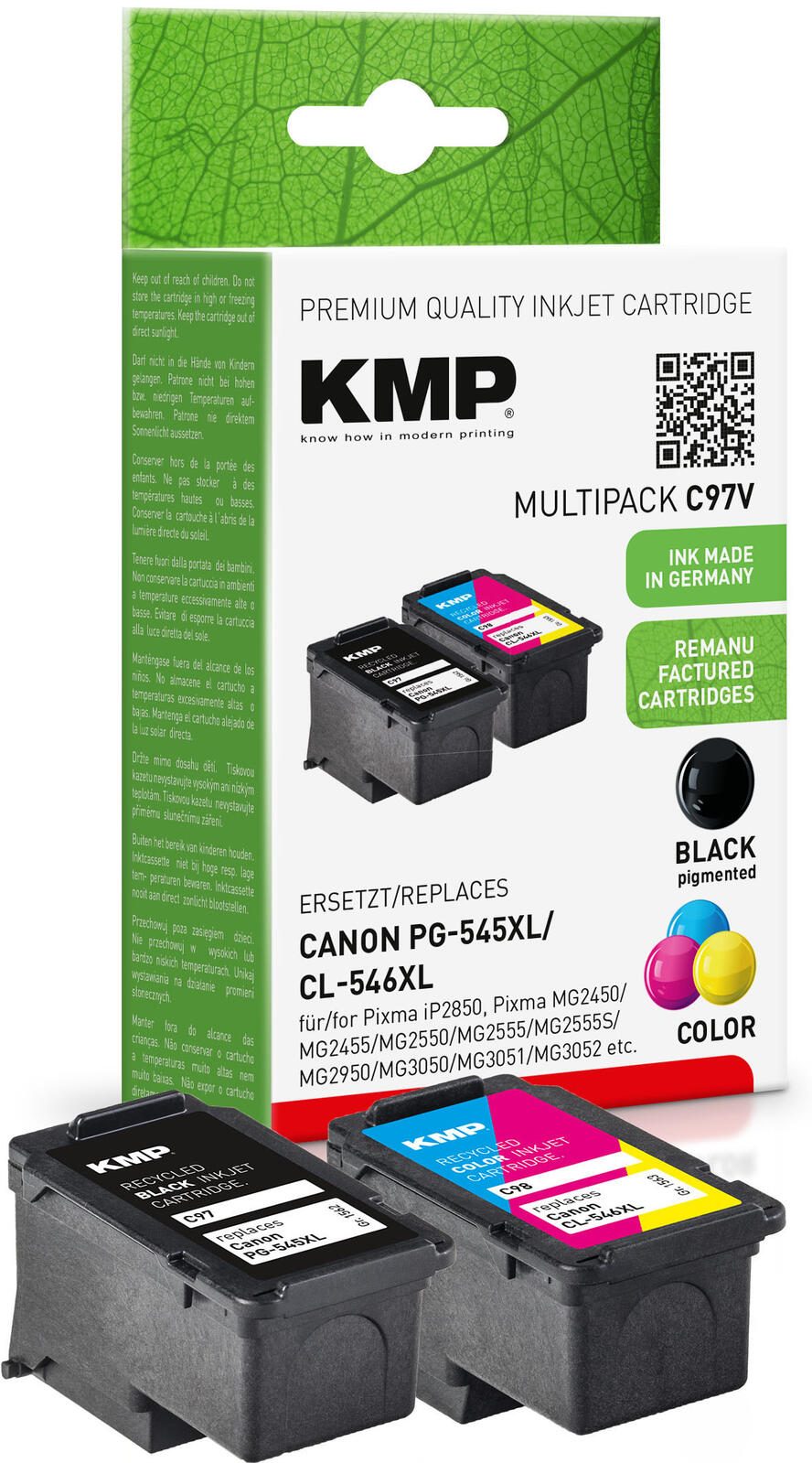 KMP Druckerpatrone C97V schwarz, color Druckköpfe kompatibel zu Canon PG-545XL + CL-546XL, 2er-Set
