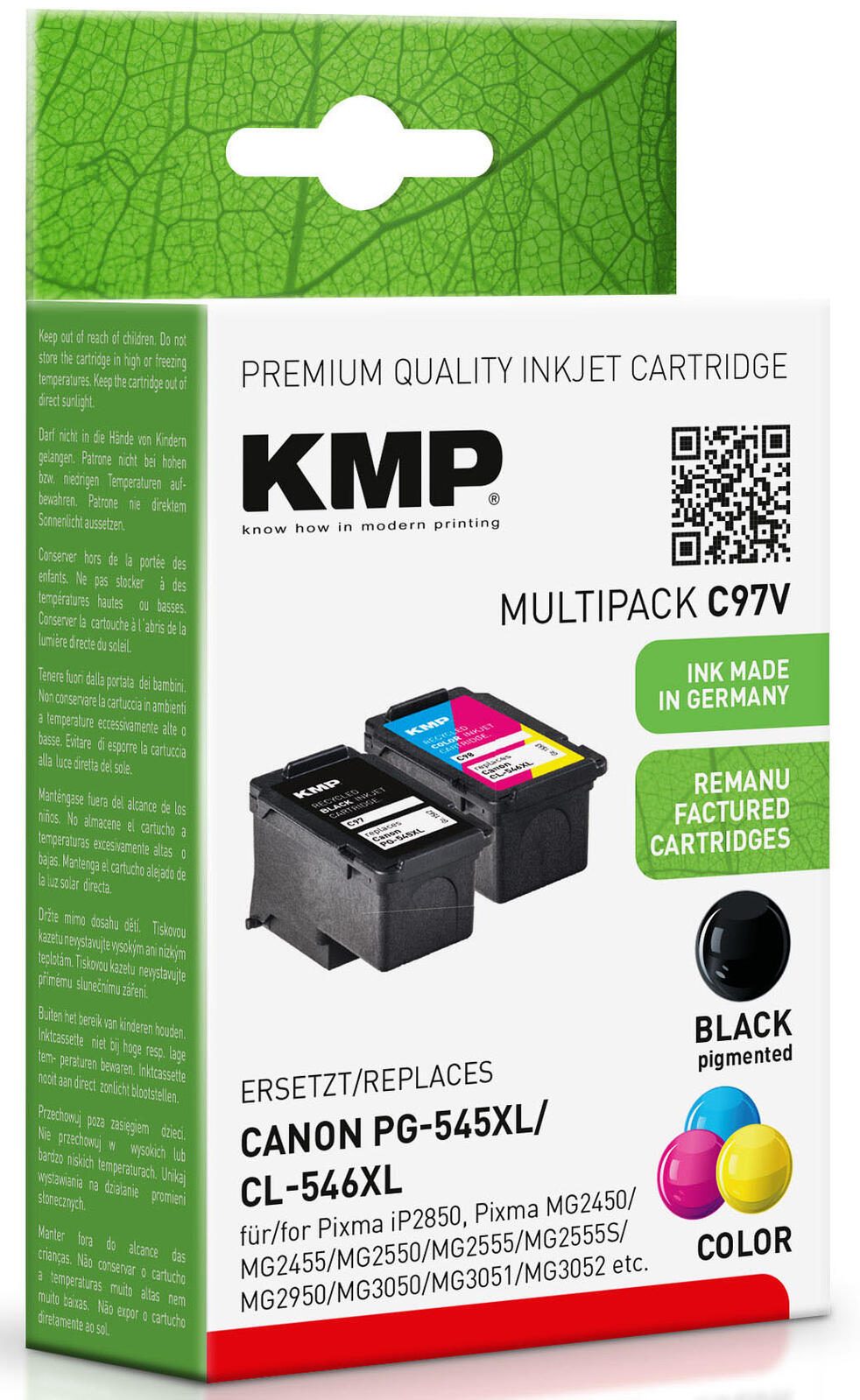 KMP Druckerpatrone C97V schwarz, color Druckköpfe kompatibel zu Canon PG-545XL + CL-546XL, 2er-Set
