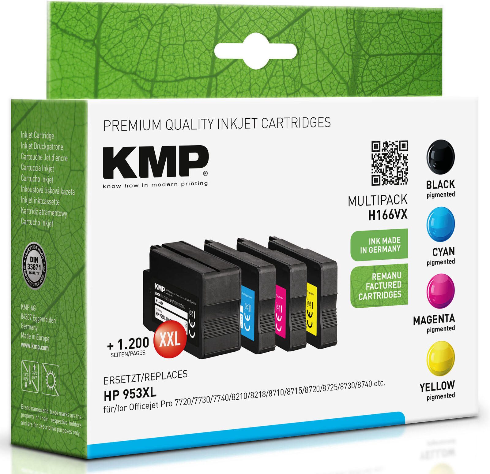 KMP Druckerpatronen H166VX schwarz, cyan, magenta, gelb kompatibel zu HP 953XL (3HZ52AE), 4er-Set