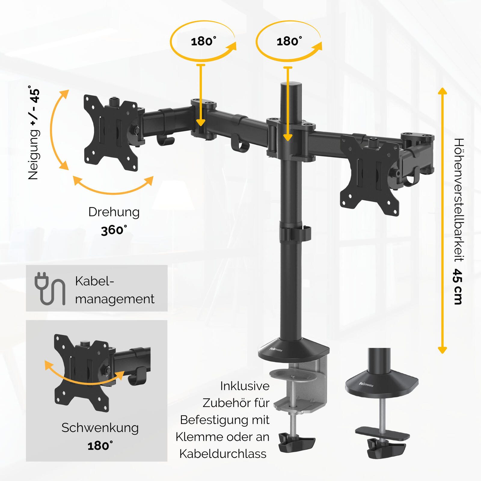 Fellowes Monitor-Halterung Reflex Dual schwarz