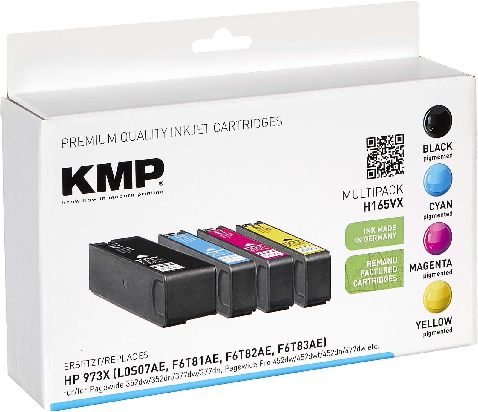 KMP Druckerpatronen H165VX schwarz, cyan, magenta, gelb kompatibel zu HP 973X (L0S07AE, F6T81AE, F6T82AE, F6T83AE), 4er-Set
