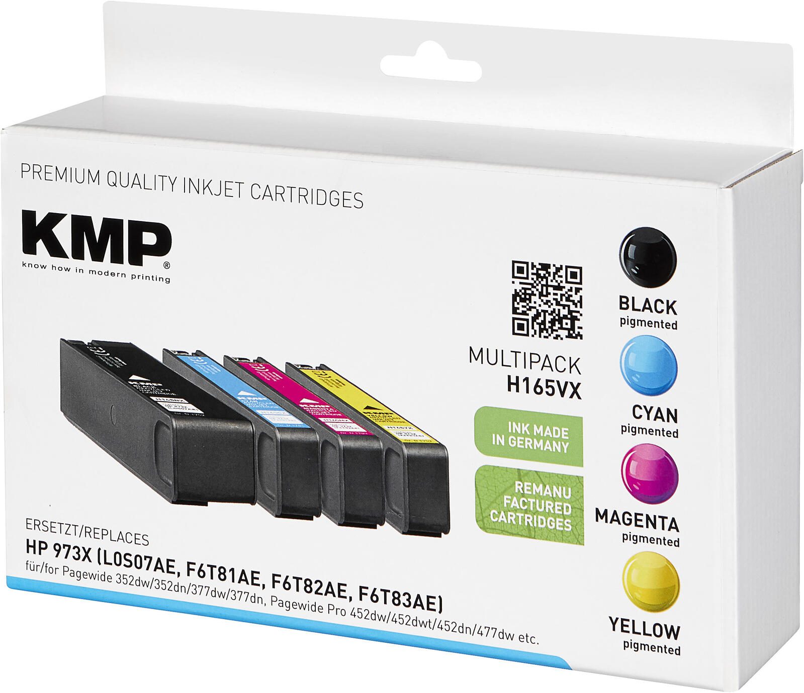 KMP Druckerpatronen H165VX schwarz, cyan, magenta, gelb kompatibel zu HP 973X (L0S07AE, F6T81AE, F6T82AE, F6T83AE), 4er-Set