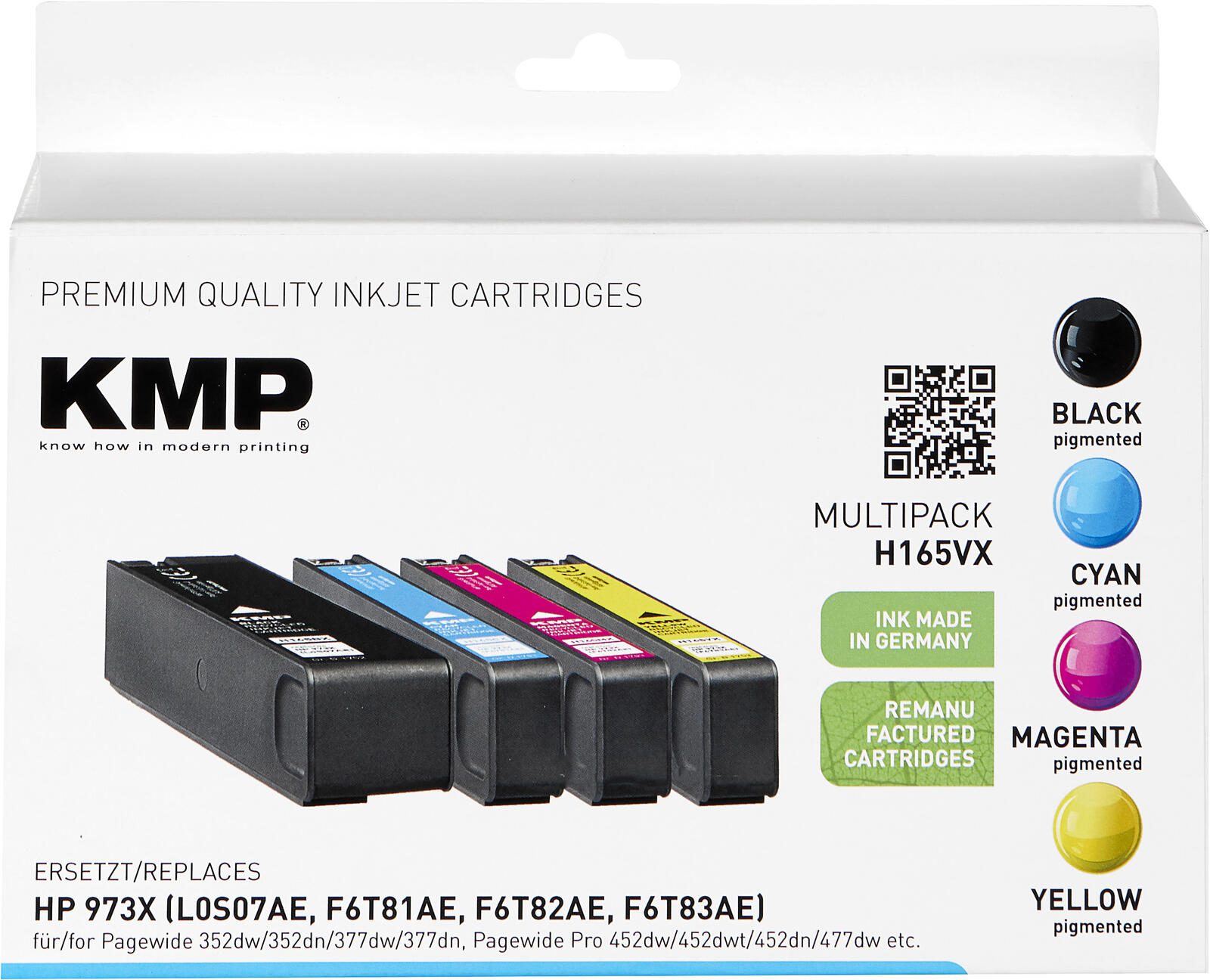 KMP Druckerpatronen H165VX schwarz, cyan, magenta, gelb kompatibel zu HP 973X (L0S07AE, F6T81AE, F6T82AE, F6T83AE), 4er-Set