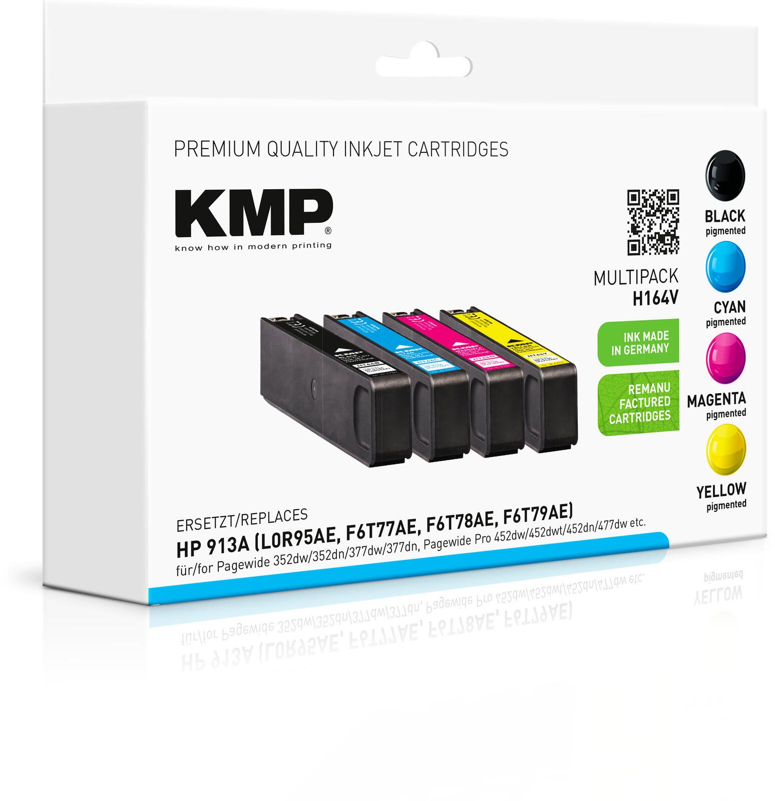 KMP Druckerpatronen H164V schwarz, cyan, magenta, gelb kompatibel zu HP 913A (L0R95AE, F6T77AE, F6T78AE, F6T79AE), 4er-Set