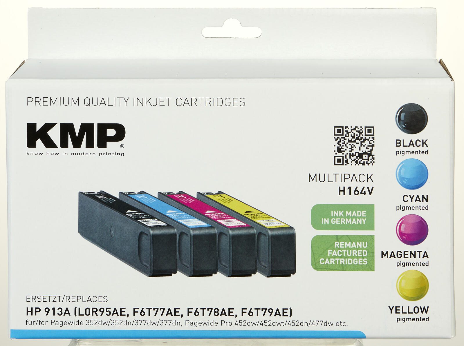 KMP Druckerpatronen H164V schwarz, cyan, magenta, gelb kompatibel zu HP 913A (L0R95AE, F6T77AE, F6T78AE, F6T79AE), 4er-Set
