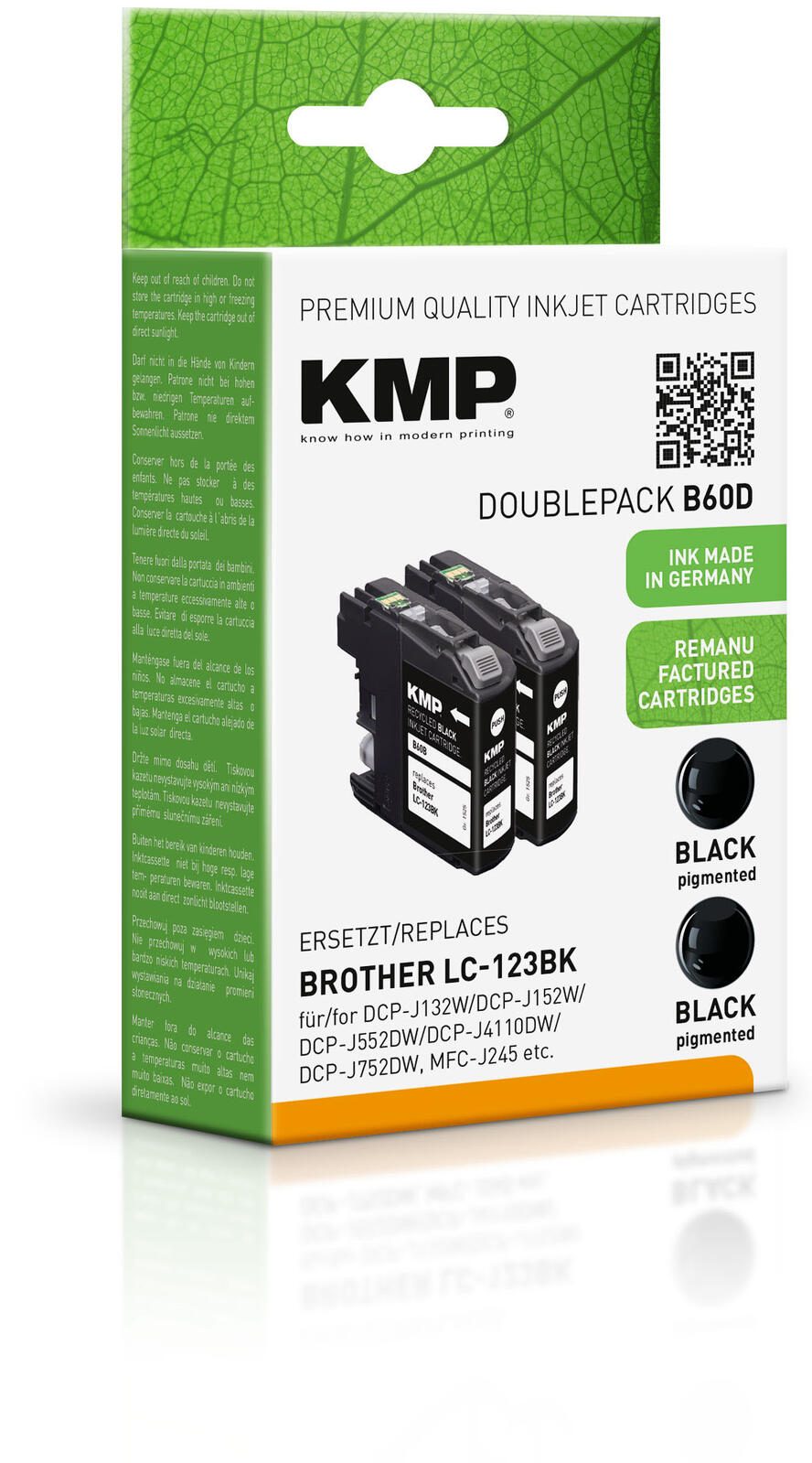 KMP Druckerpatronen B60D schwarz kompatibel zu brother LC-123BK, 2er-Set