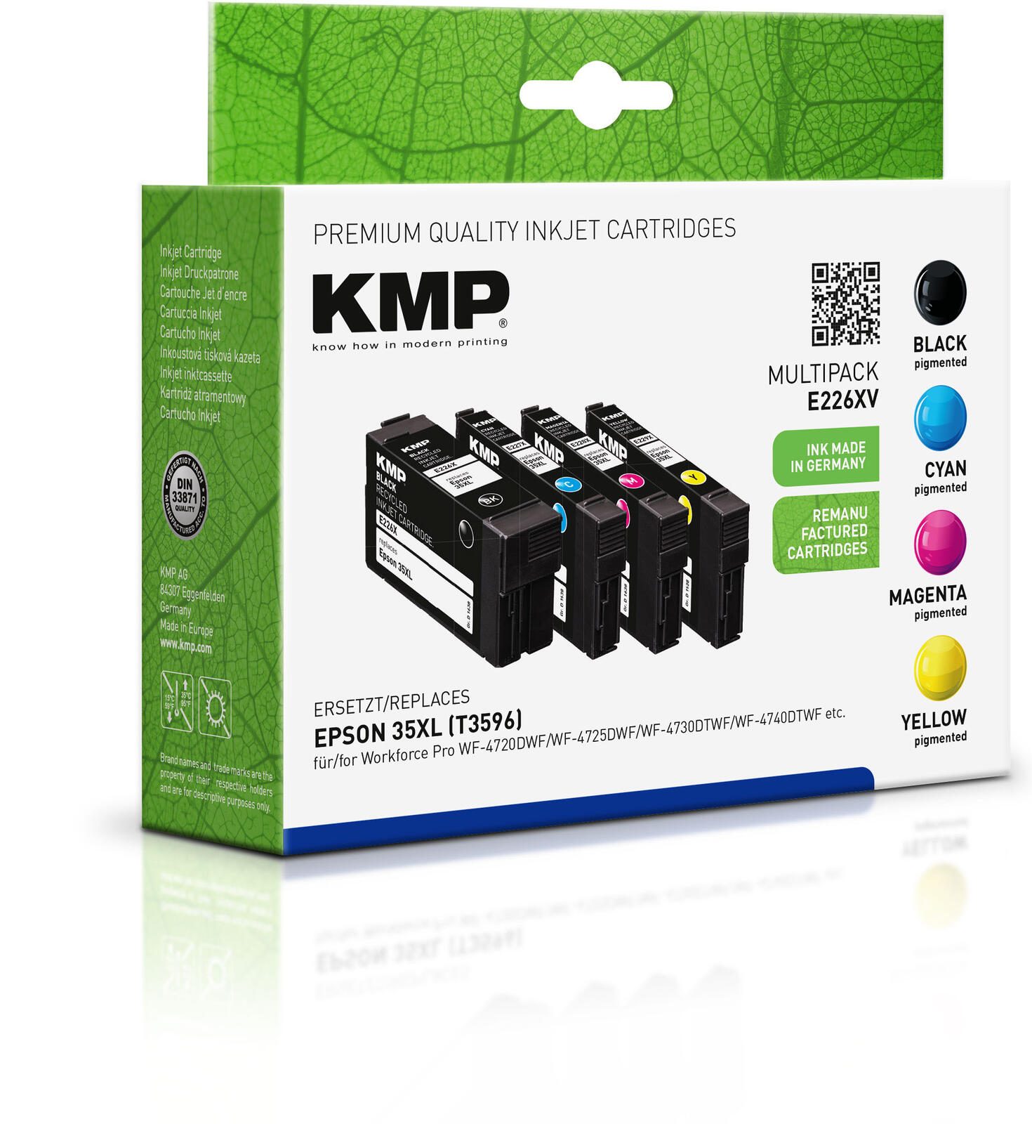 KMP Druckerpatronen E226XV schwarz, cyan, magenta, gelb kompatibel zu EPSON 35XL / T3596XL, 4er-Set