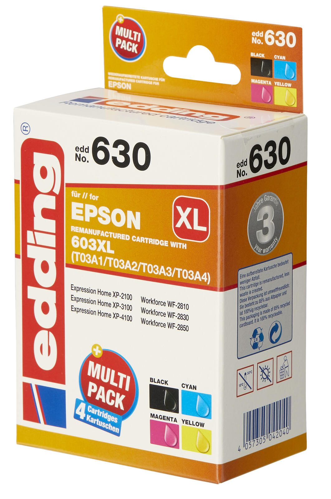 edding Druckerpatronen EDD-630 schwarz, cyan, magenta, gelb kompatibel zu EPSON 603XL Bk/C/M/Y , 4er-Set
