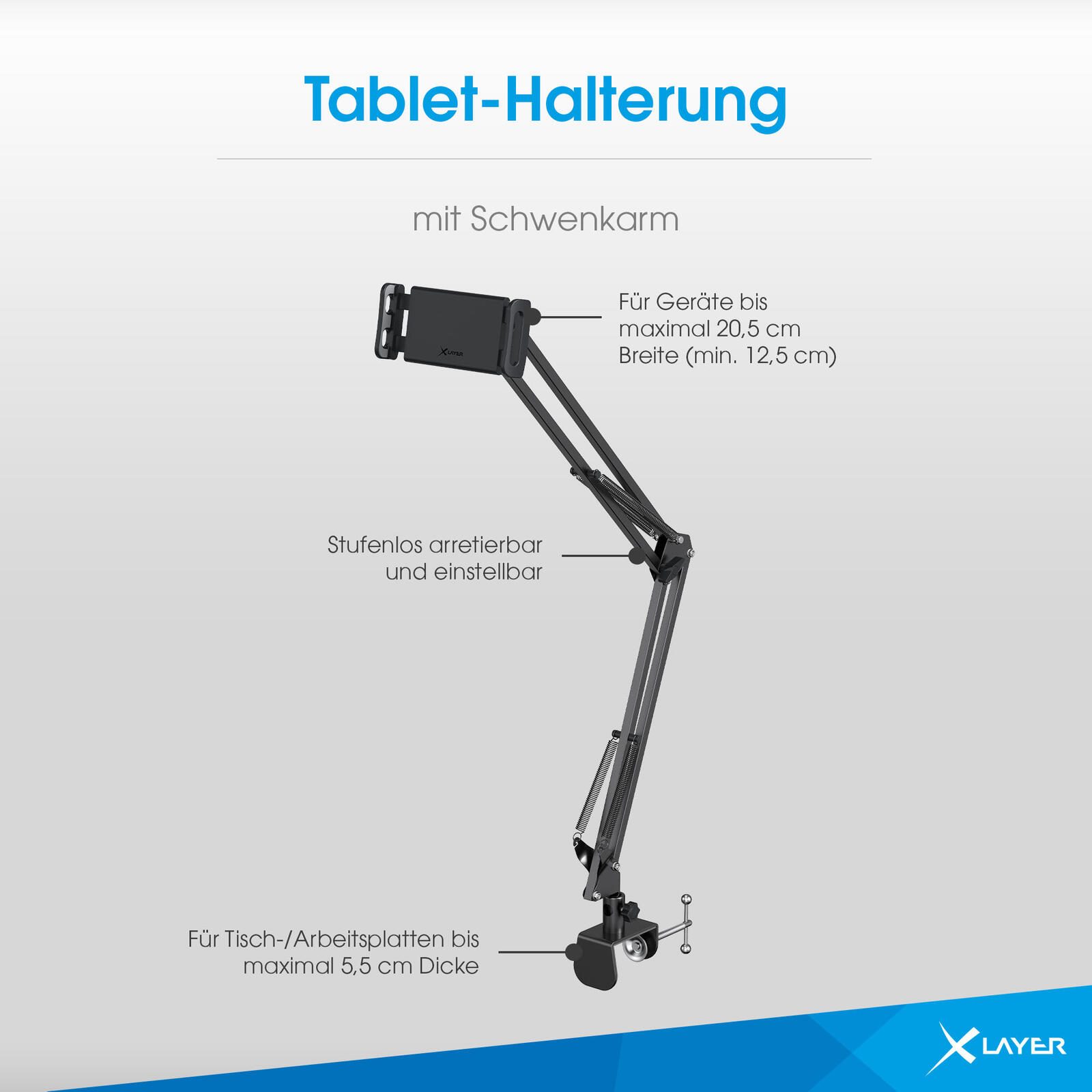 XLAYER Tablet-Halterung mit Schwenkarm schwarz