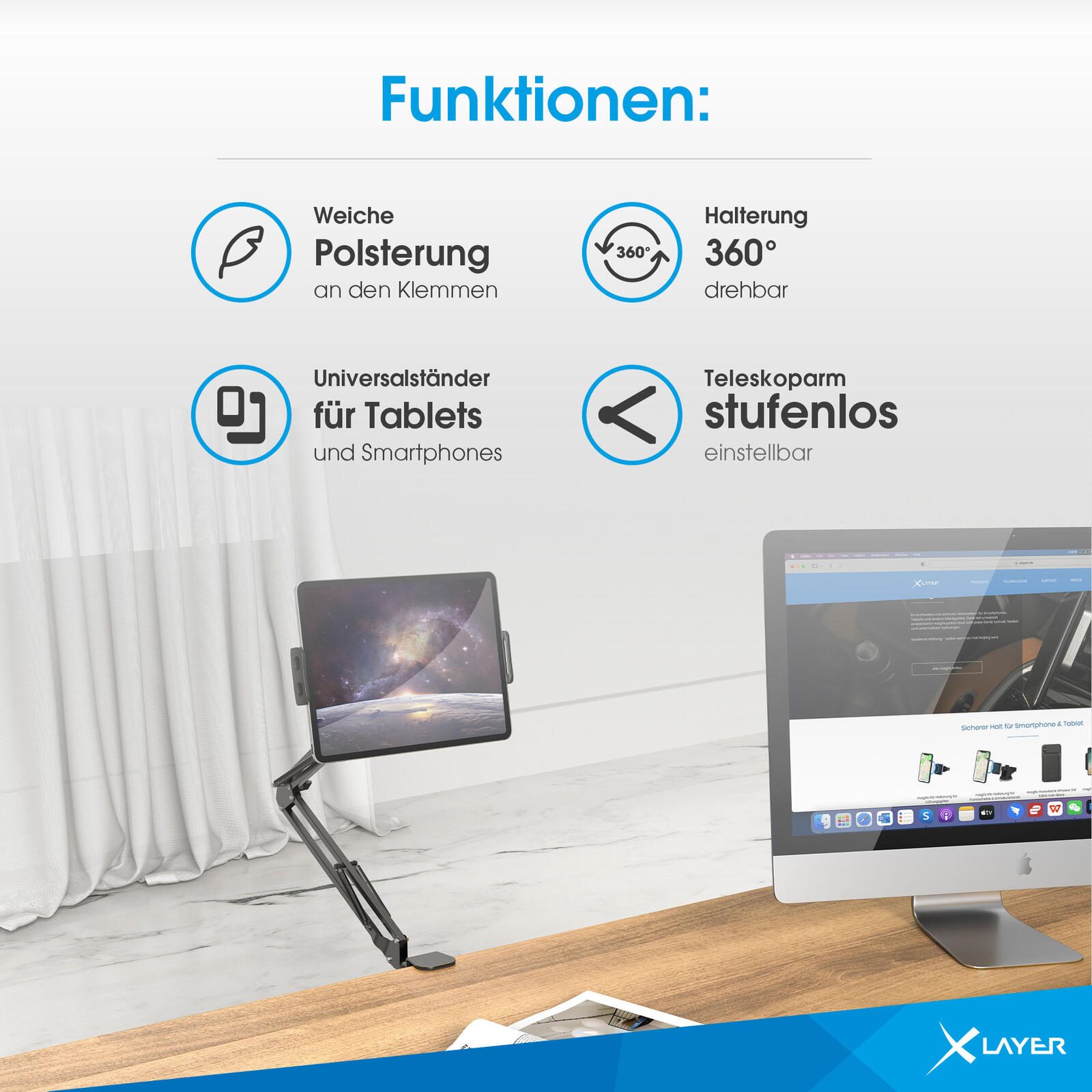 XLAYER Tablet-Halterung mit Schwenkarm schwarz