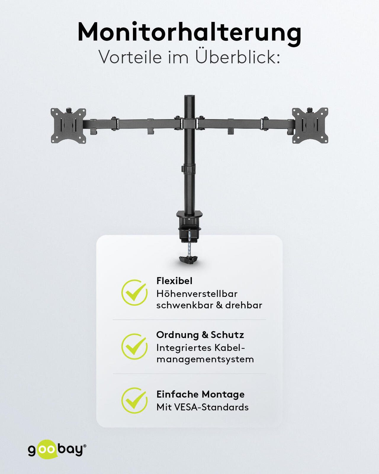 goobay Monitor-Halterung Dual Flex schwarz